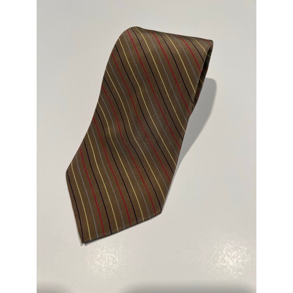 Vintage Vitaliano Pancaldi Silk Men's Necktie Brown Gold Red Stripes JL